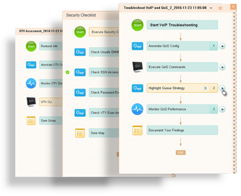 NetBrainest exécutable Runbooks sont utilisés pour numériser les flux de travail et les meilleures pratiques.