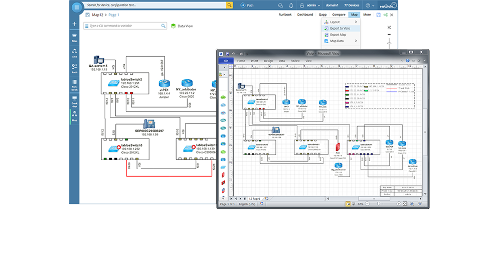 NetBrain los diagramas de red automatizados proporcionan el nivel de detalle crítico para una integración eficiente.