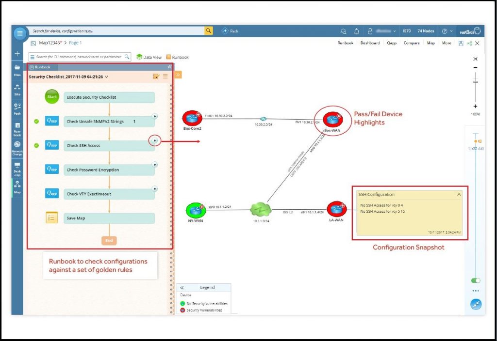 NetBrain Runbook automating & recording the results of compliance checks