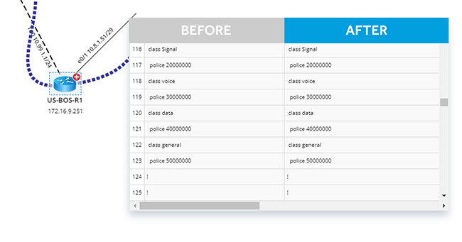 netbrain compare feature before after config