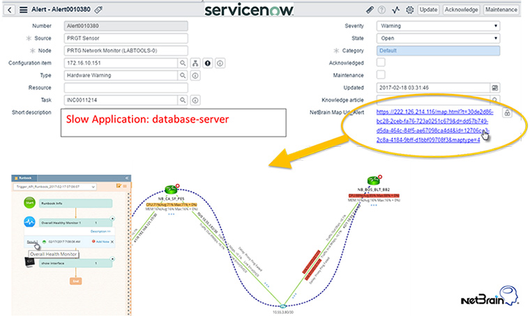 ServiceNow NetBrain integration application slowness database server